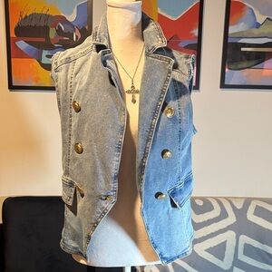 Denim Sleeveless Vest with Gold Buttons